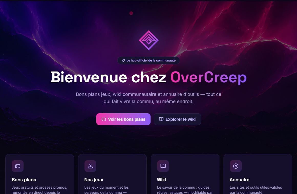Site OverCreep — Hub de communauté gaming